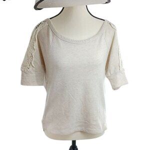 Delias Womens S Cream Short Sleeve Crochet Shoulder Scoop Neck Top Y2K